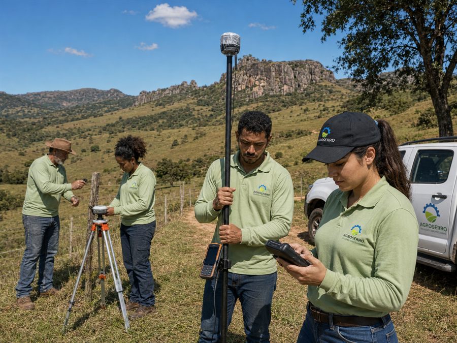 Equipe da Agroserro em campo com GPS geodésico, na Serra do Espinhaço